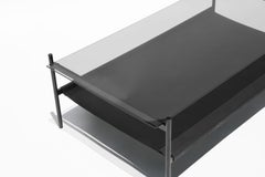 Duotone Rectangular Coffee Table, Black Frame / Smoked Glass / Black Leather