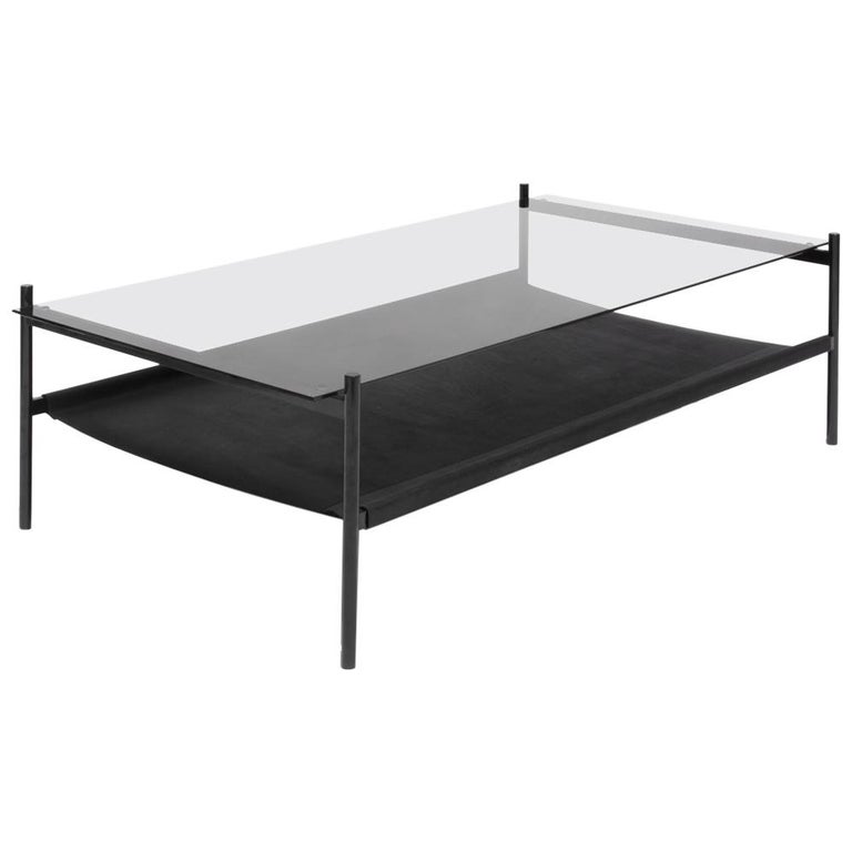 Duotone Rectangular Coffee Table, Black Frame / Smoked Glass / Black