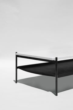 Duotone Rectangular Coffee Table, Black Frame / White Mosaic / Black Leather