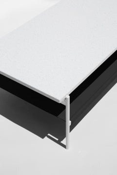 Duotone Rectangular Coffee Table, White Frame / White Mosaic / Black Leather