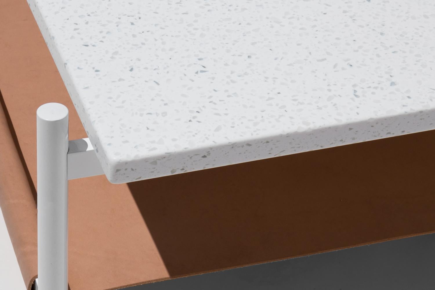 Made to order. Please allow 6 weeks for production.

White Frame / White Mosaic / Natural Leather Sling

The Duotone Furniture series is based on a modular hardware system that pairs sturdy construction with visual lightness and a range of potential