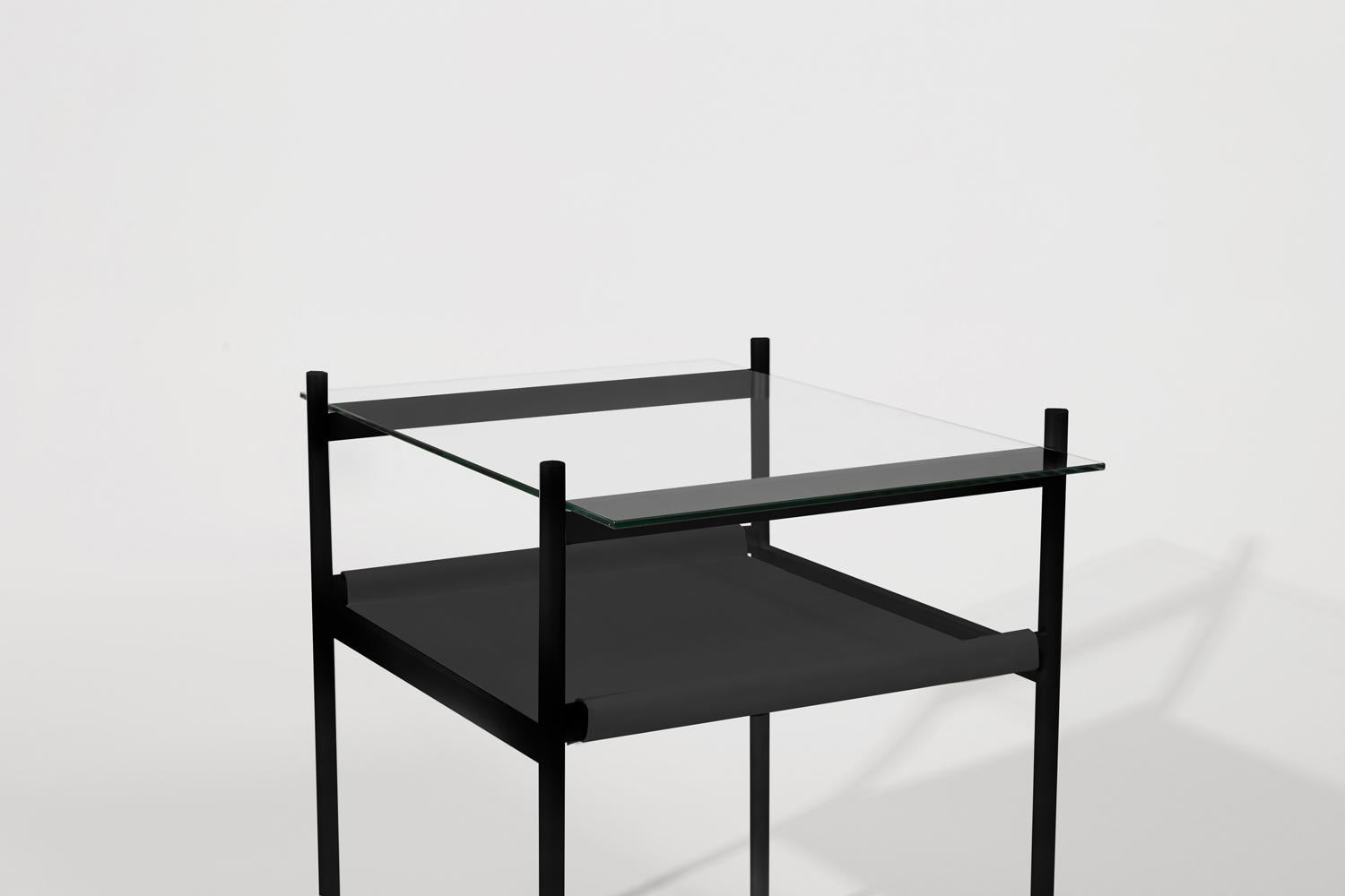 Made to order. Please allow six weeks for production.

Black Frame / Clear Glass / Black Leather Sling

The Duotone Furniture series is based on a modular hardware system that pairs sturdy construction with visual lightness and a range of