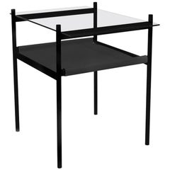 Duotone Rectangular Side Table, Black Frame / Clear Glass / Black Leather
