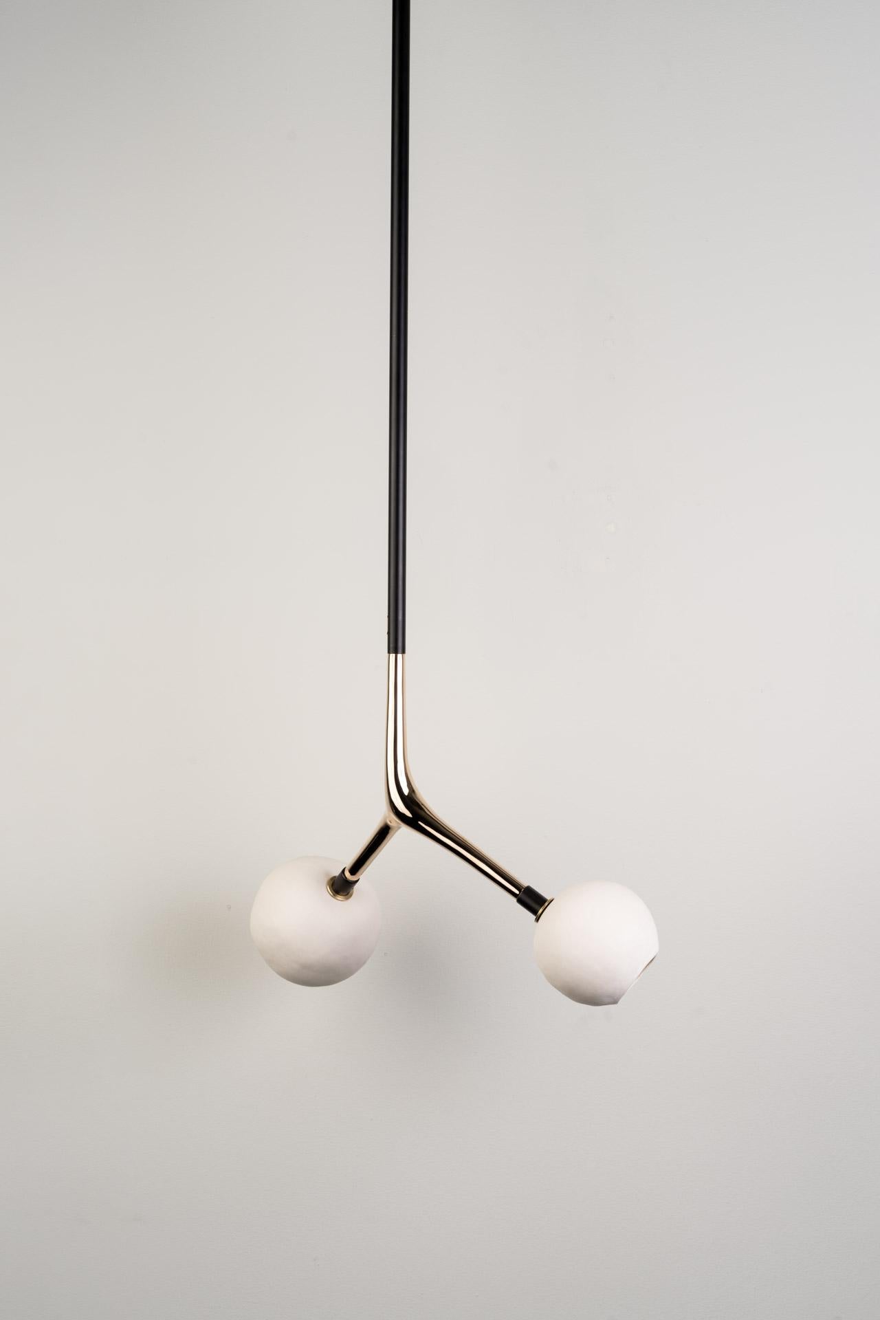 Brass Organic Modern Hanging Light Lost-Wax Bronze Blown Glass Globes For Sale