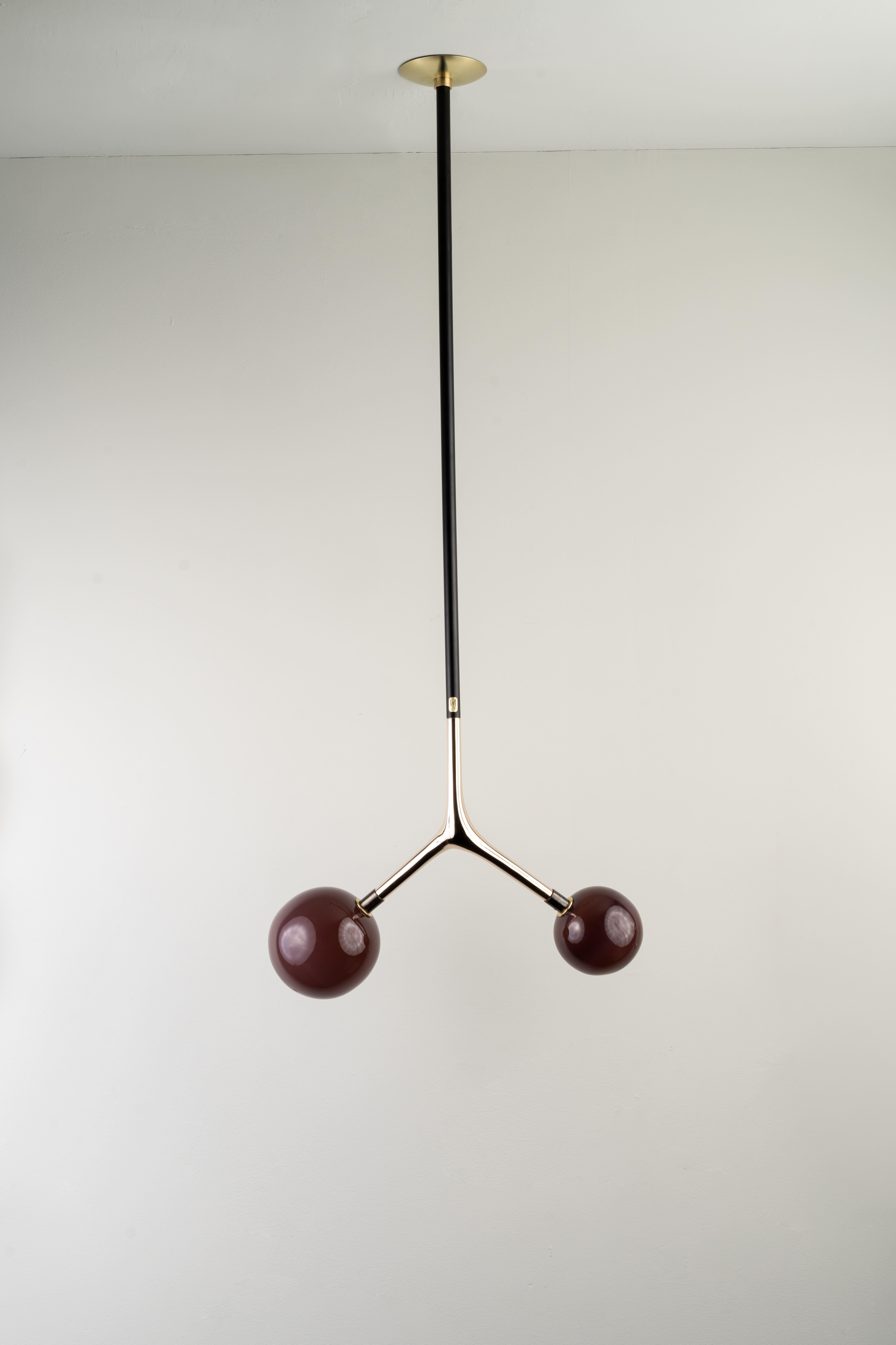 Mexican Organic Modern Hanging Light Lost-Wax Bronze Blown Glass Globes For Sale