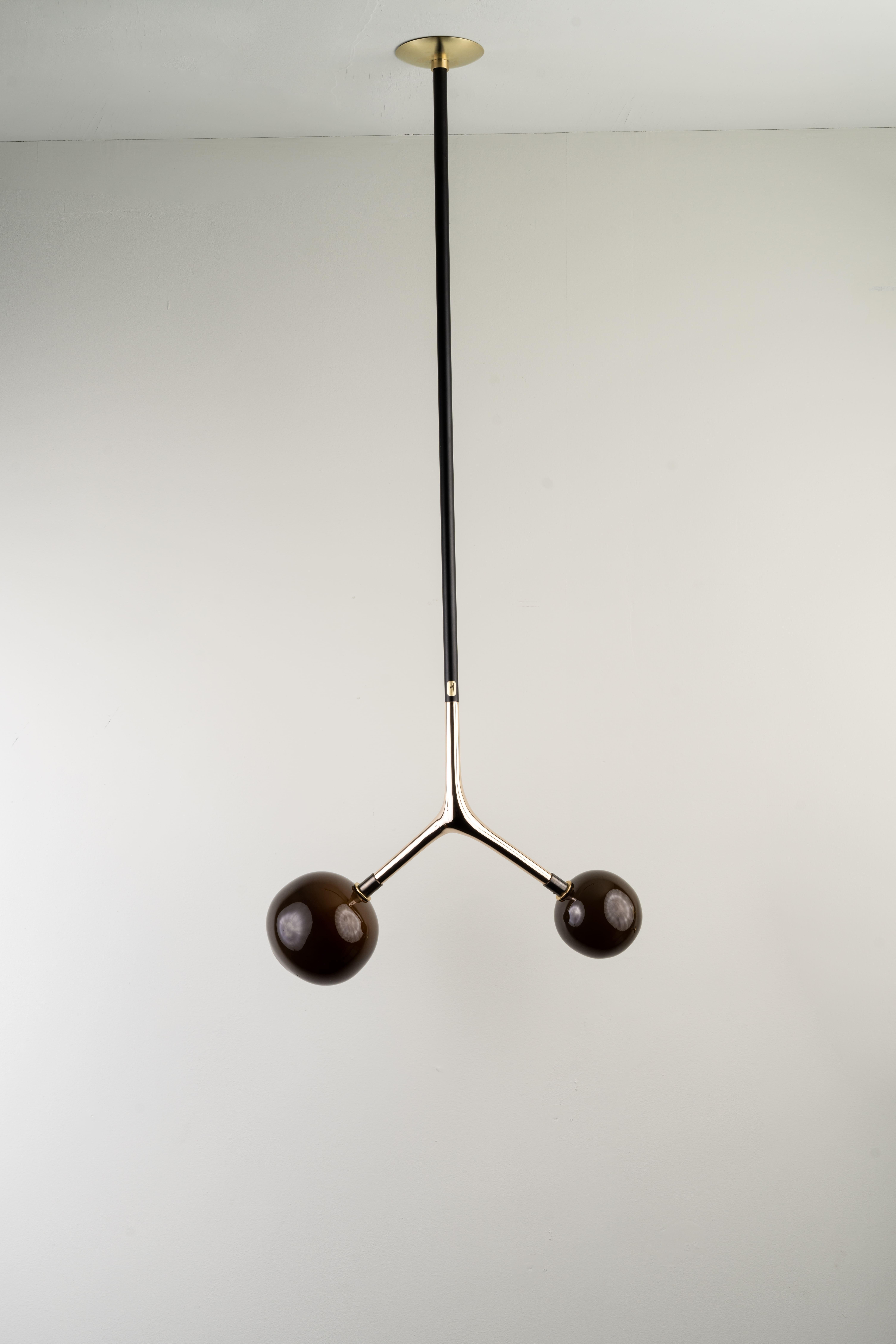 Powder-Coated Organic Modern Hanging Light Lost-Wax Bronze Blown Glass Globes For Sale