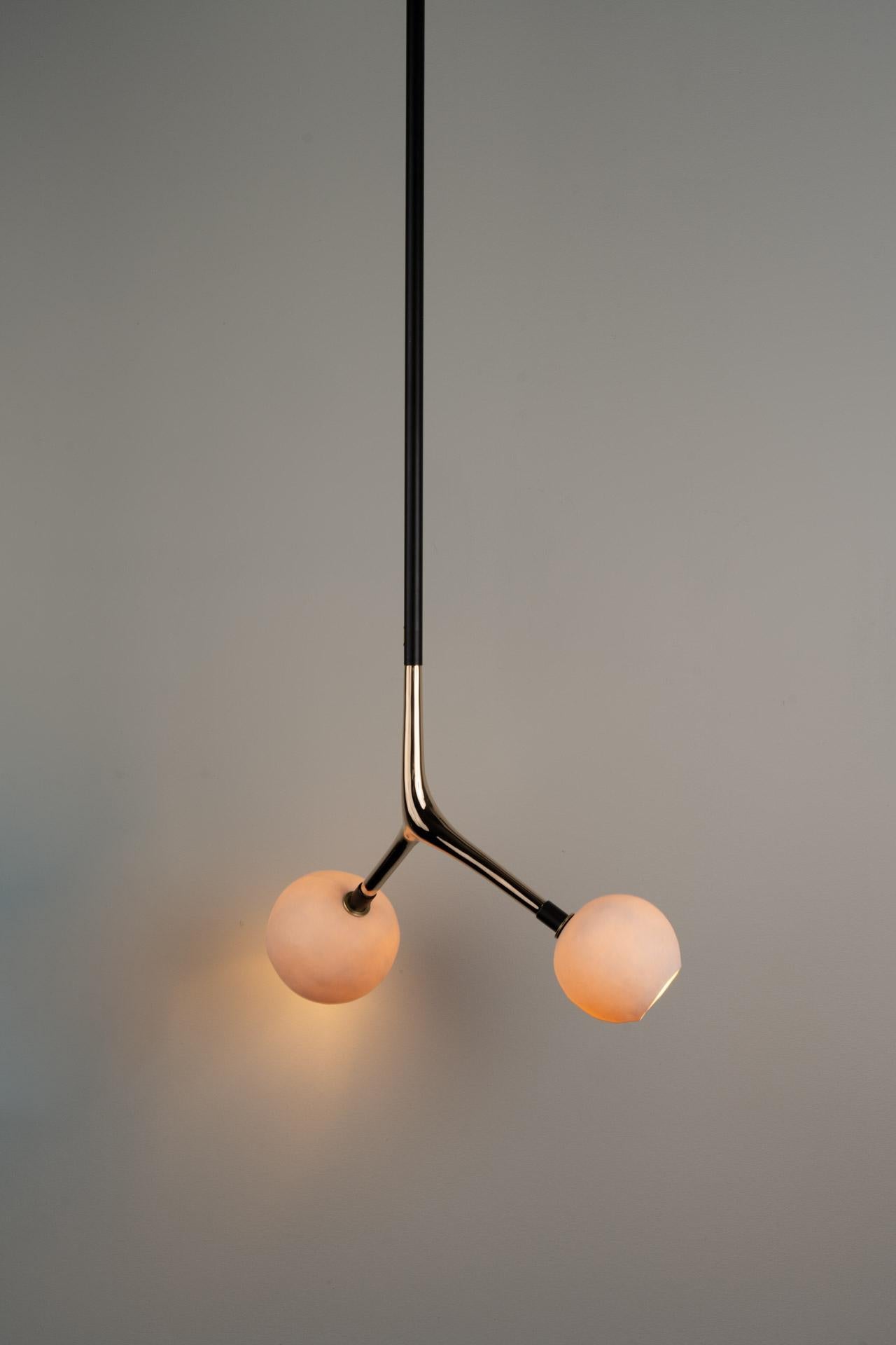 Organic Modern Hanging Light Lost-Wax Bronze Blown Glass Globes For Sale 1