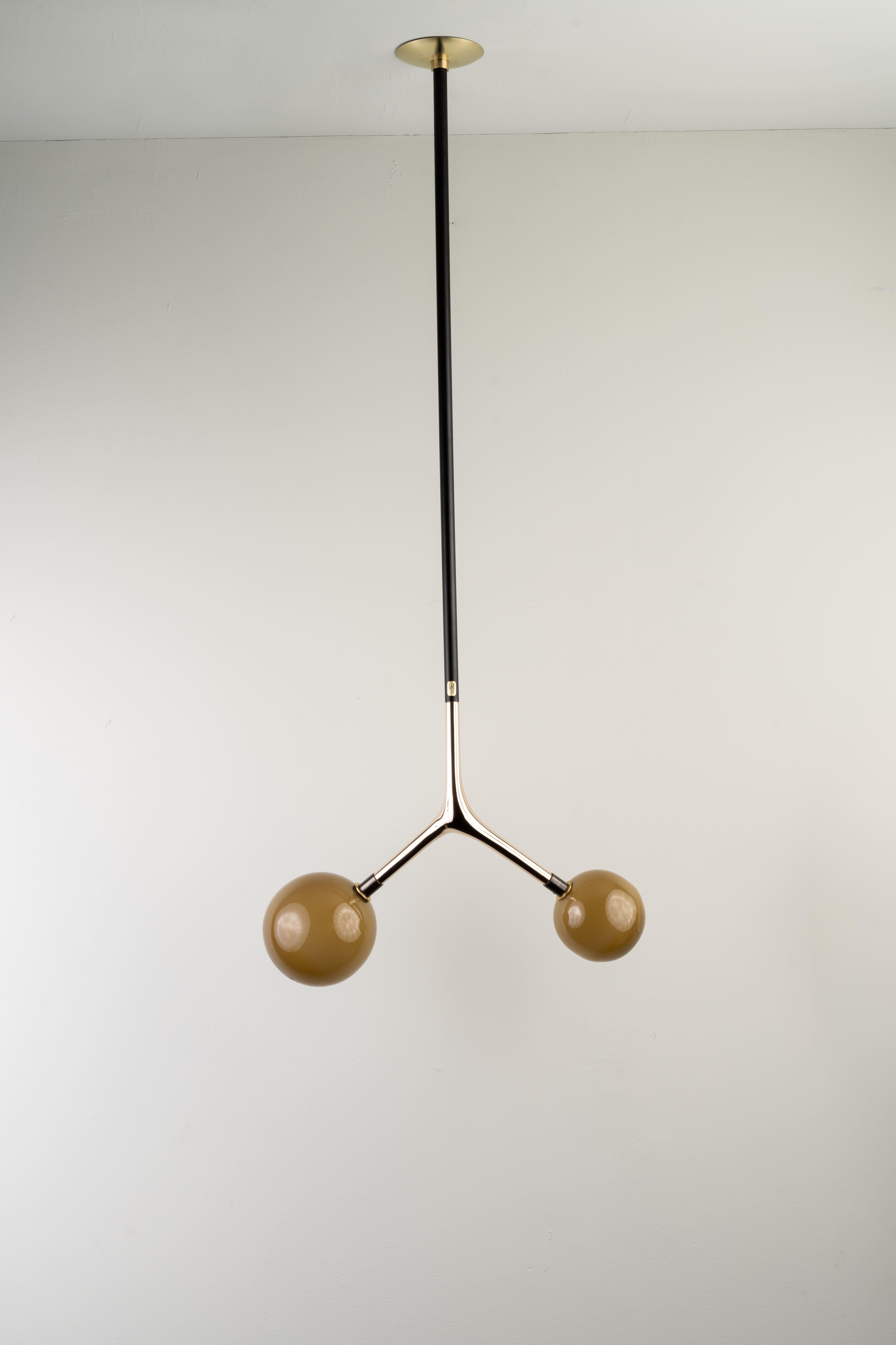 Organic Modern Hanging Light Lost-Wax Bronze Blown Glass Globes In New Condition For Sale In San Antonio, TX