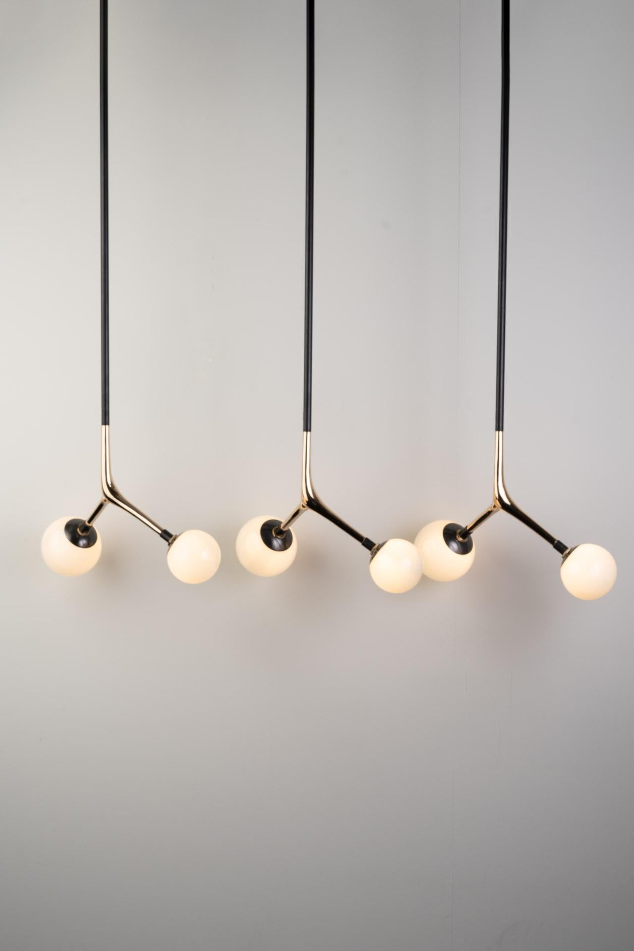 Organic Modern Hanging Light Lost-Wax Bronze Blown Glass Globes For Sale 2