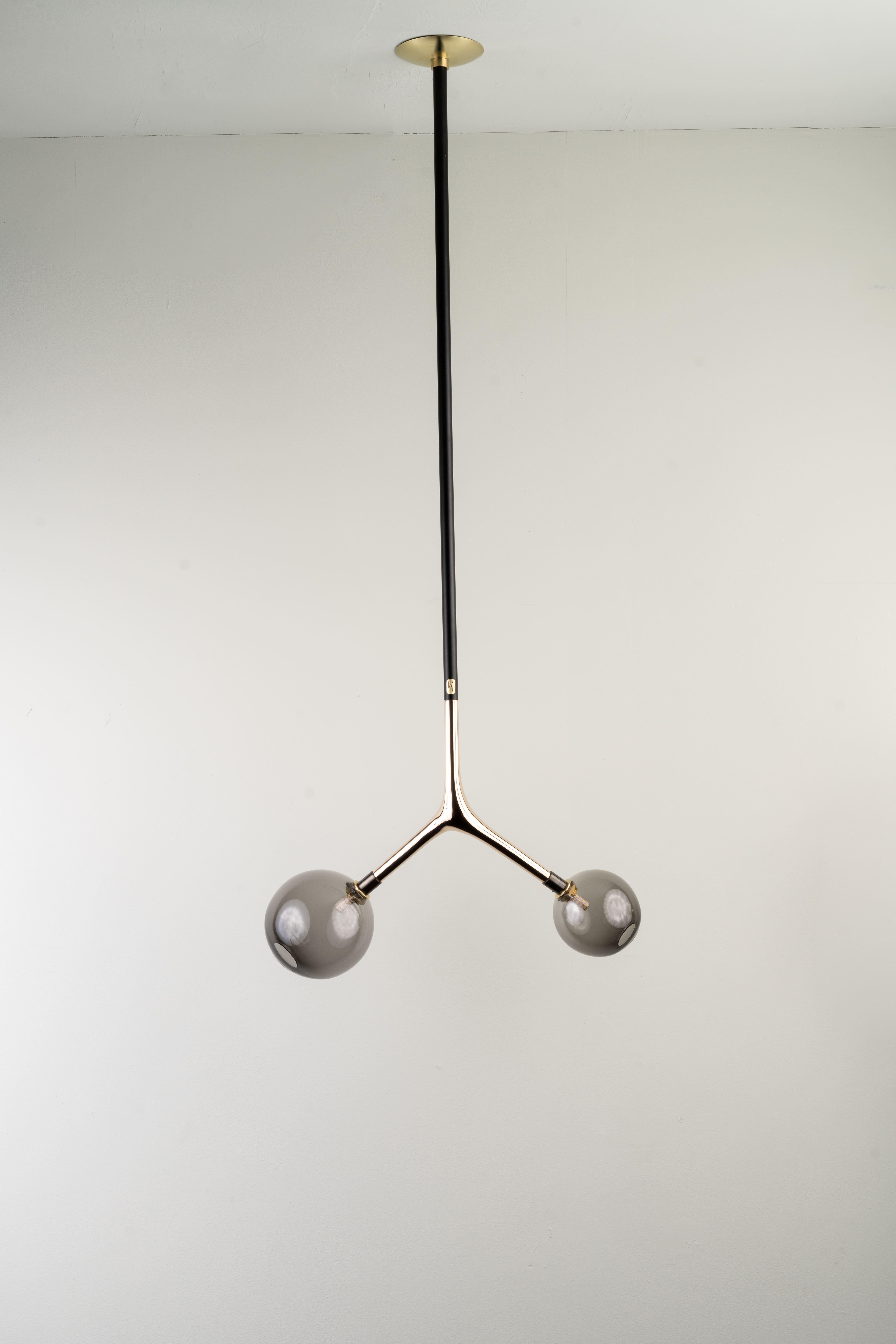 Organic Modern Hanging Light Lost-Wax Bronze Blown Glass Globes For Sale