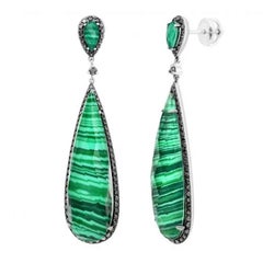 Orecchini pendenti in oro bianco con cristallo di rocca, malachite e diamanti per lei