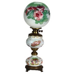 Duplex Hand Painted Victorian Gone With The Wind Table Lamp c1890