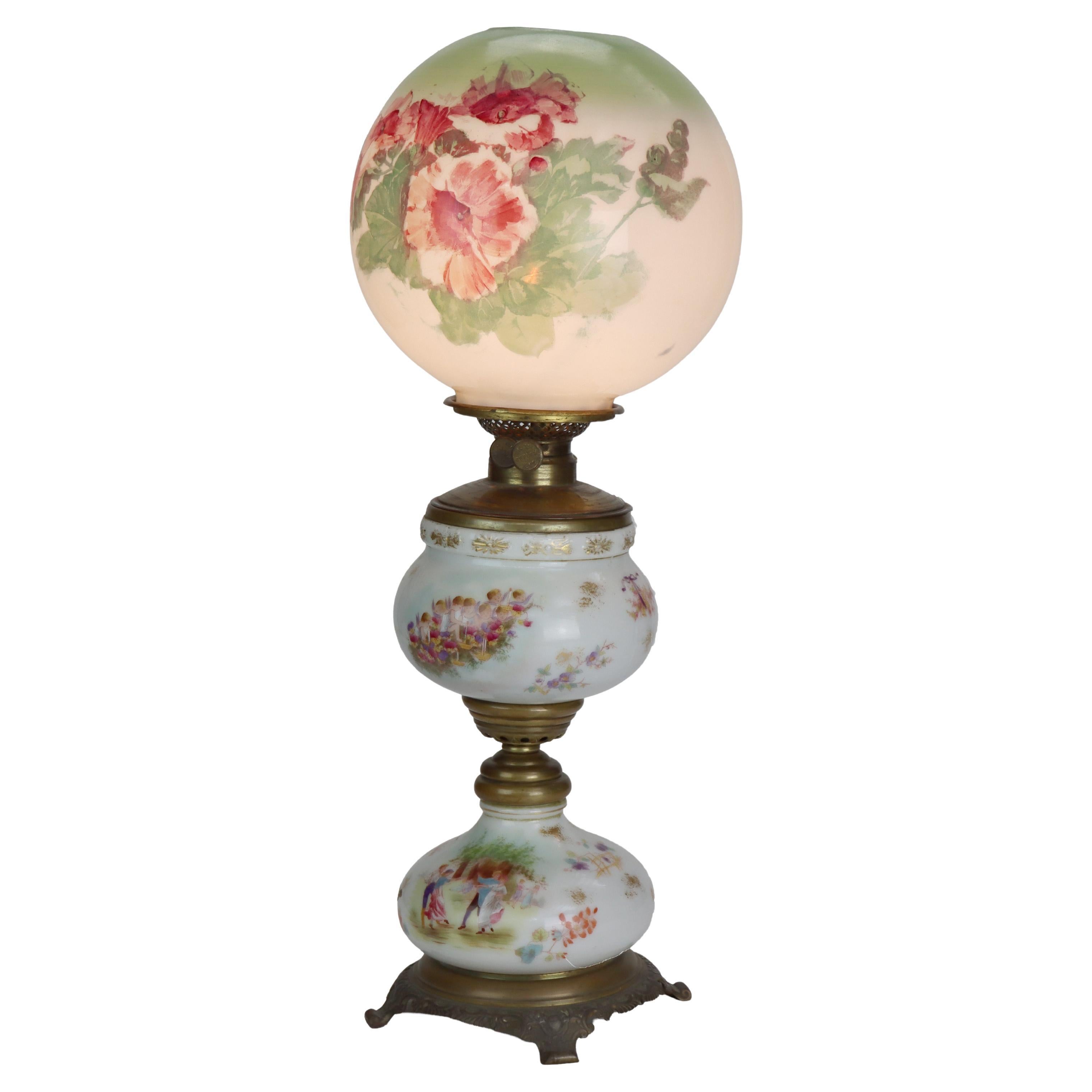 Duplex Hand Painted Victorian Gone With The Wind Table Lamp c1890