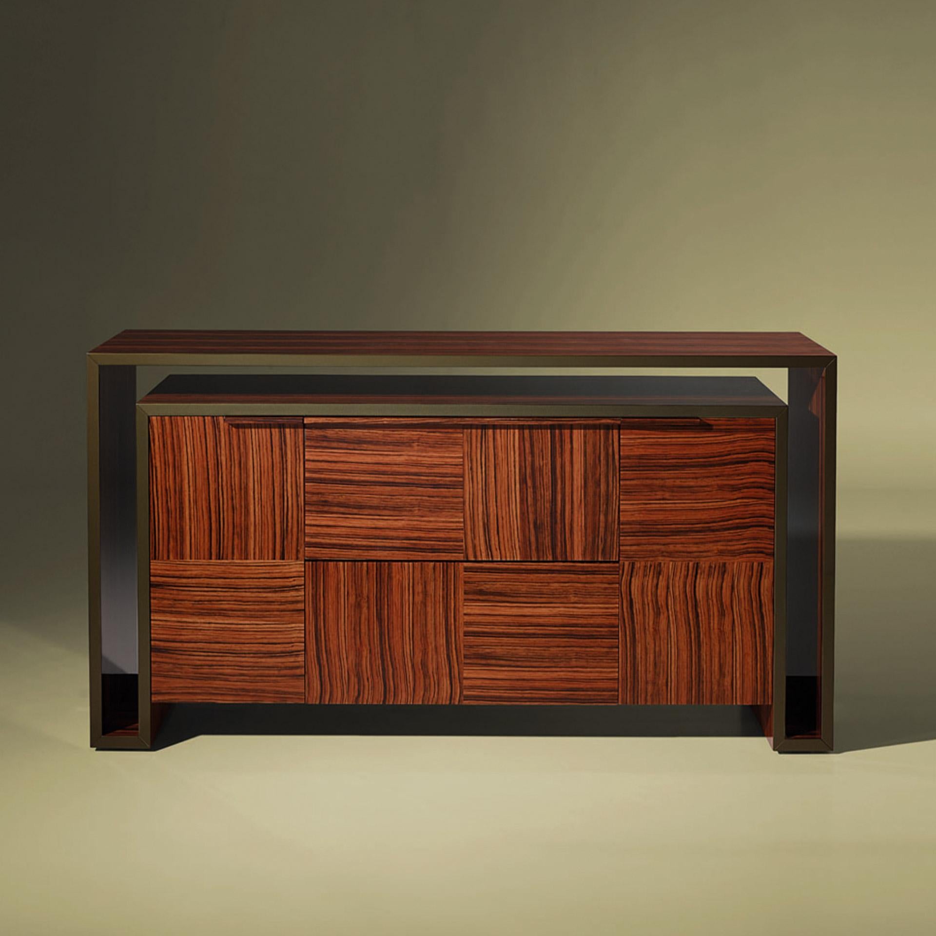  Sideboard in glossy Lignum Vitae.

Bespoke / Customizable
Identical shapes with different sizes and finishings.
All RAL colors available. (Mate / Half Gloss / Gloss).