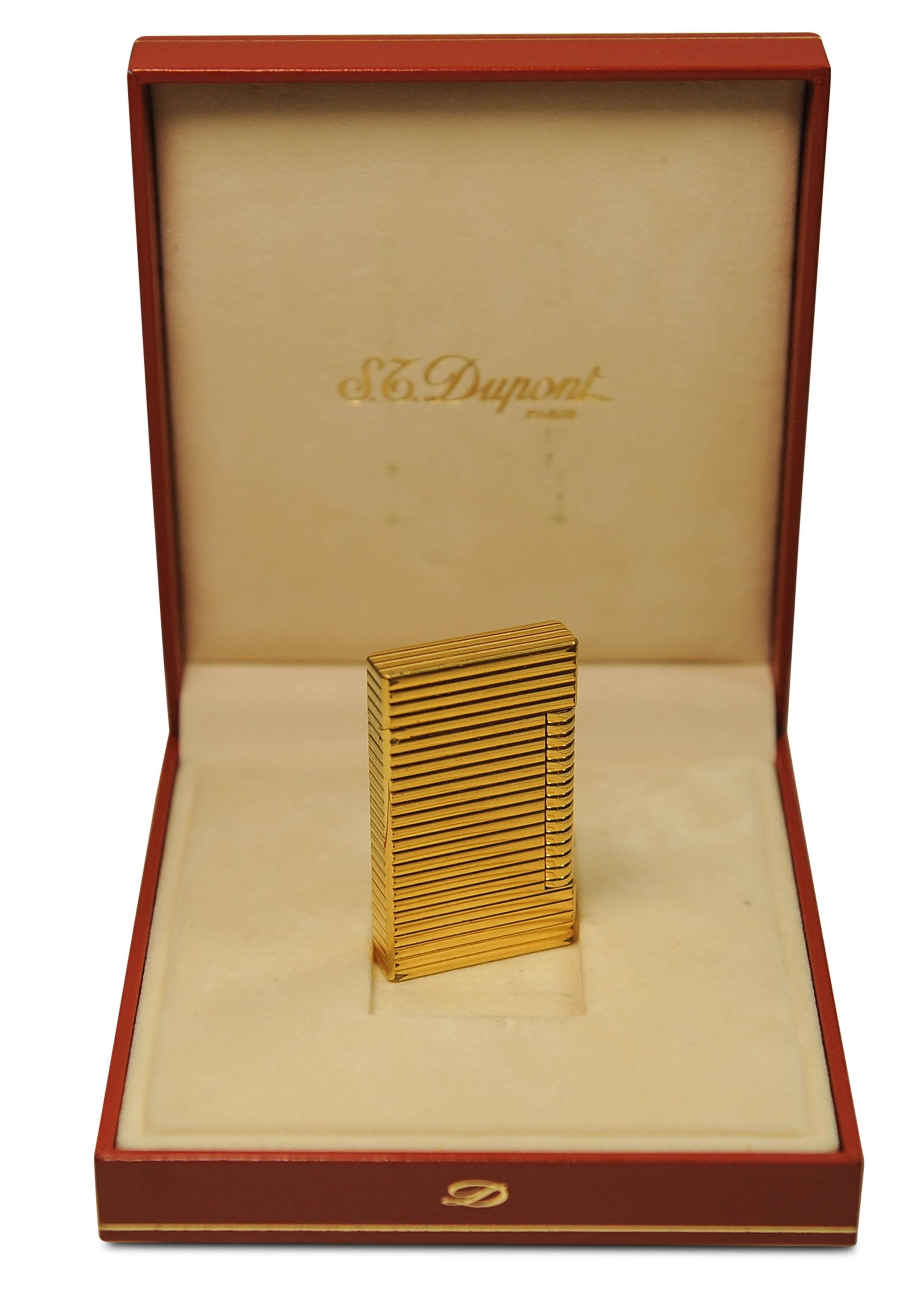 Art Deco Dupont 18ct Gold Plated Briquet De Poche Lighter With Original Box & Papers For Sale