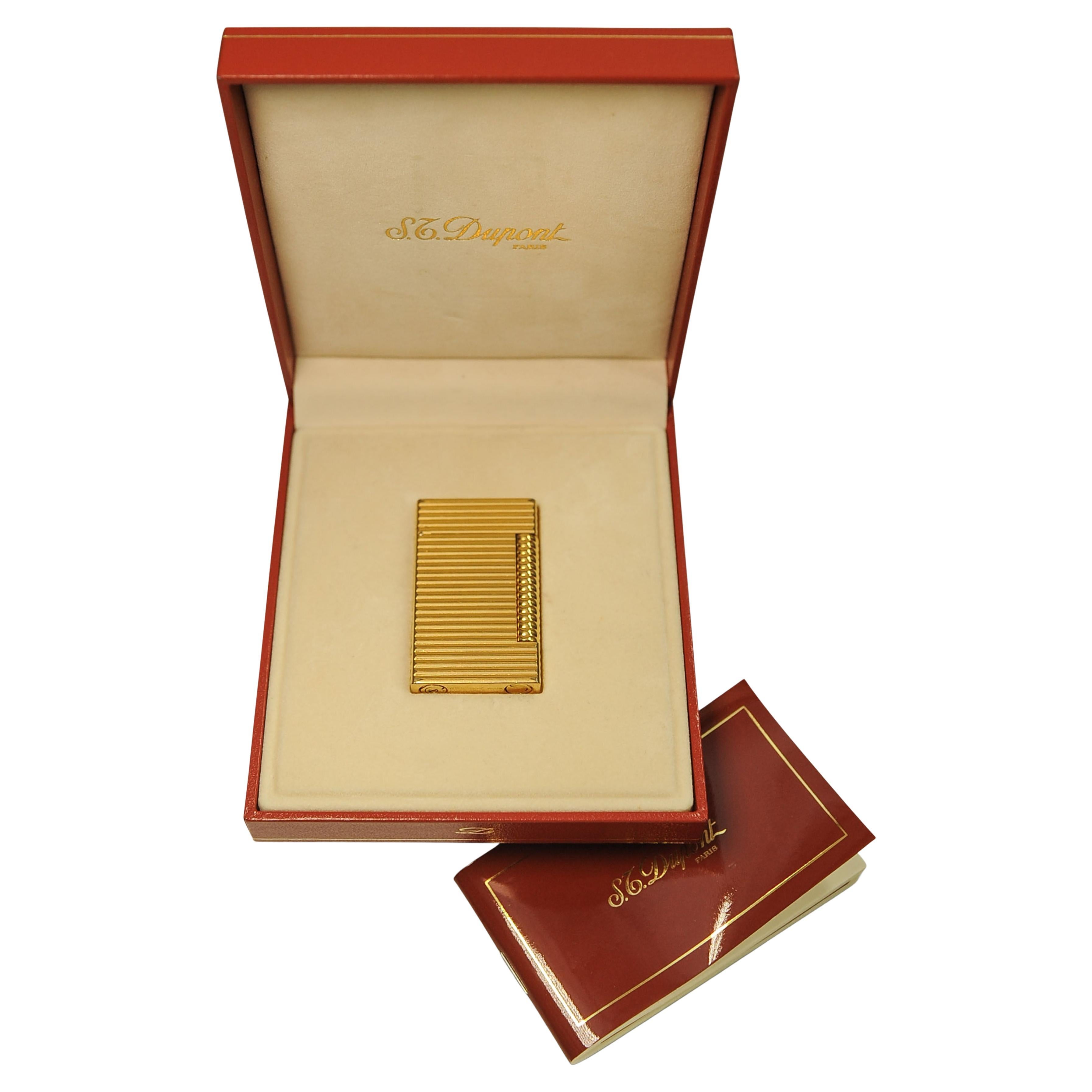 Dupont 18ct Gold Plated Briquet De Poche Lighter With Original Box & Papers