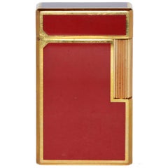 Dupont Red Lighter with Golden Details and Original Box, Made in France