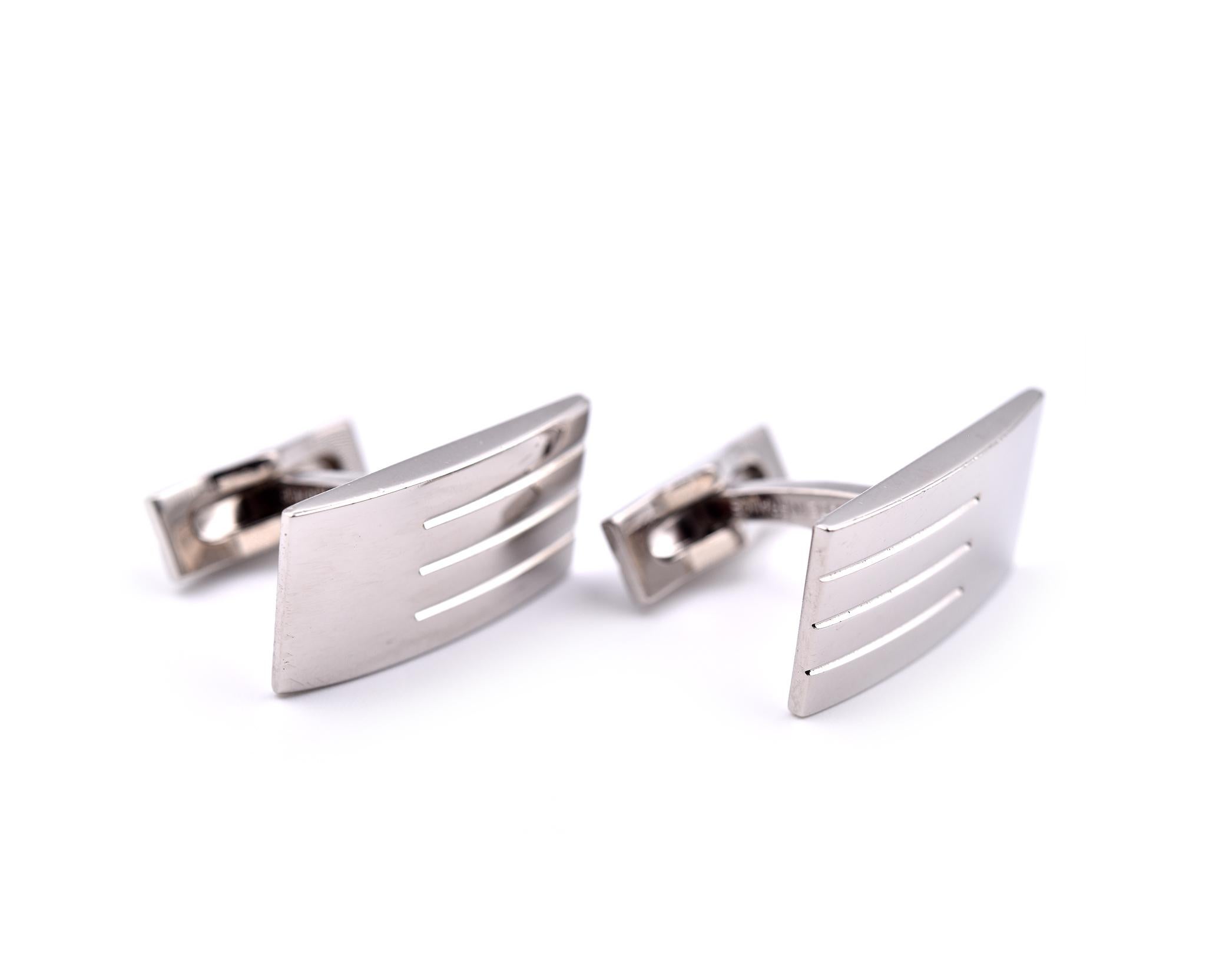 Designer: Dupont
Material: stainless steel
Dimensions: cufflinks measure approximately 24mm by 13.09mm
Weight: 17.3 grams
