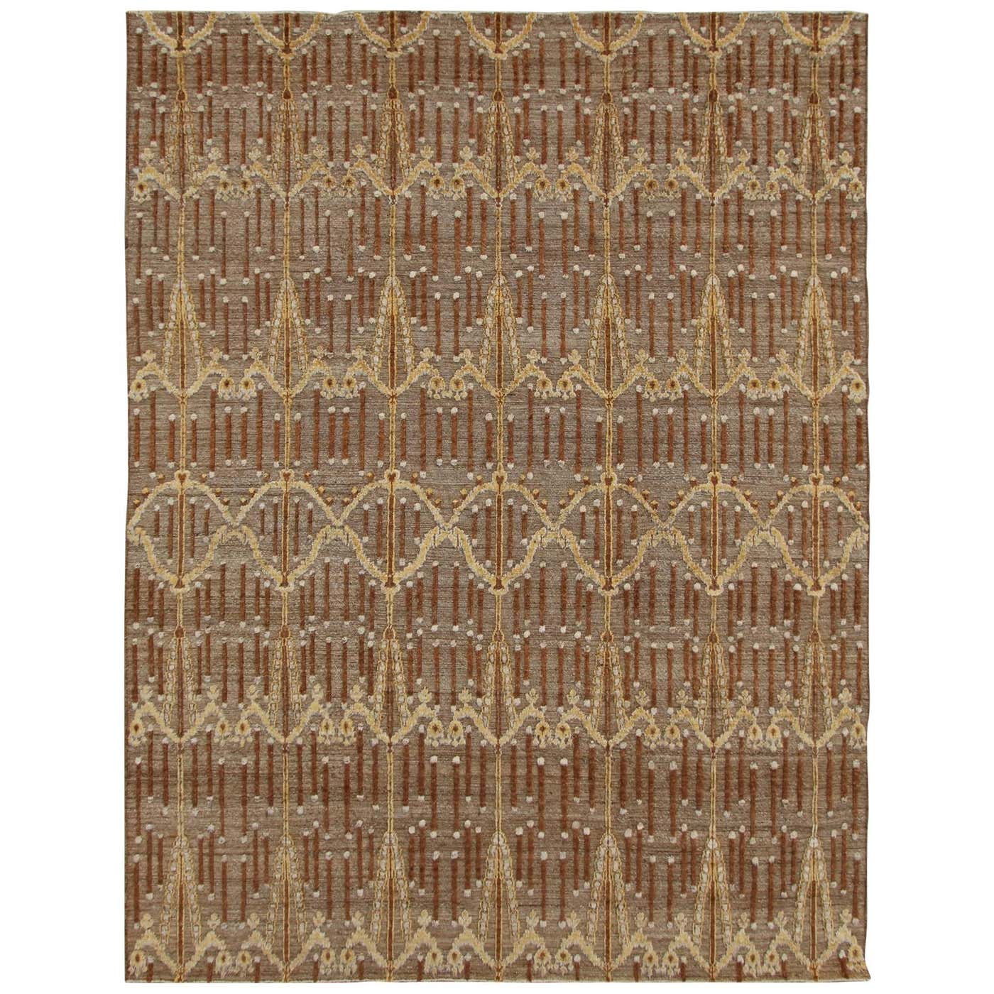 Dupre Chestnut and Cream Hand-Knotted Tufted Wool Rug For Sale at 1stDibs