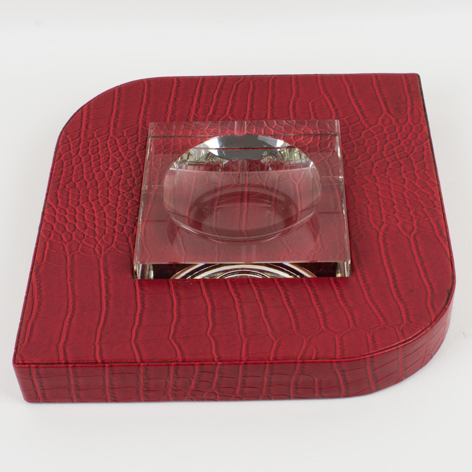 Dupre Lafon Leder und Kristall Vide Poche Catchall, Frankreich um 1950 (Moderne) im Angebot