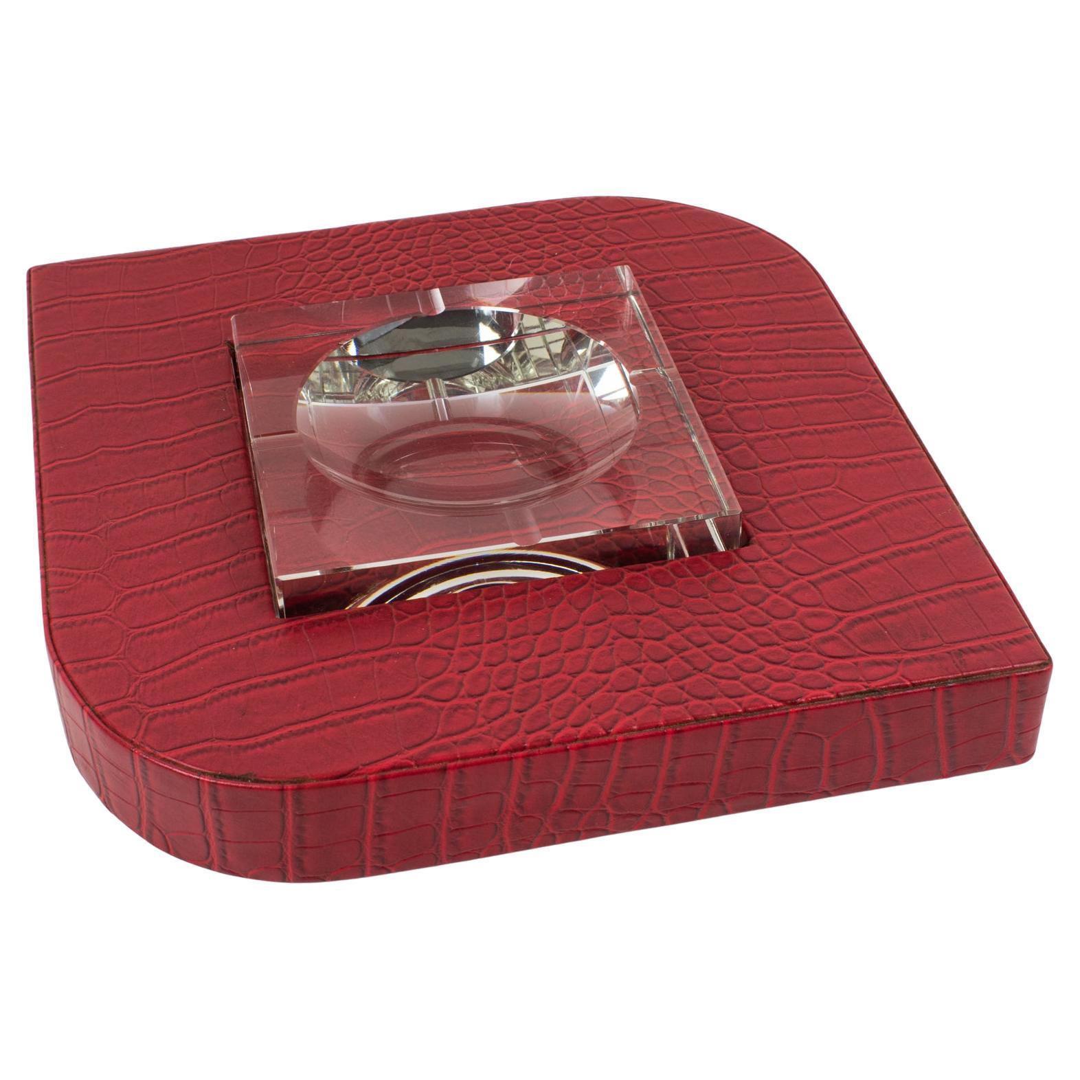 Dupre Lafon Leather and Crystal Vide Poche Catchall, France circa 1950