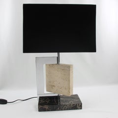 Dupre Lafon Style 1940s French Art Deco Marble Travertine and Chrome Table Lamp