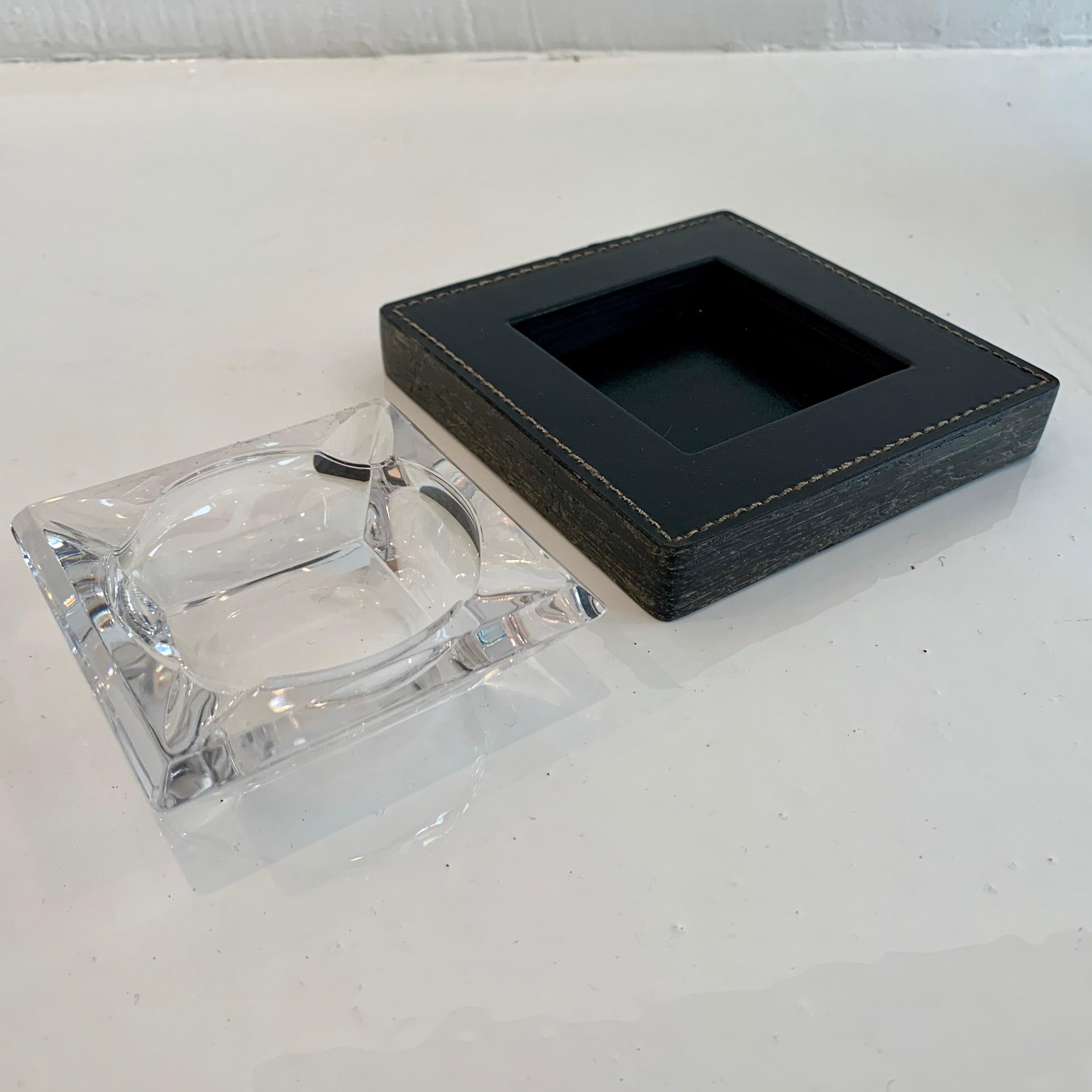 Dupre LaFon Style Leather and Glass Ashtray In Good Condition In Los Angeles, CA