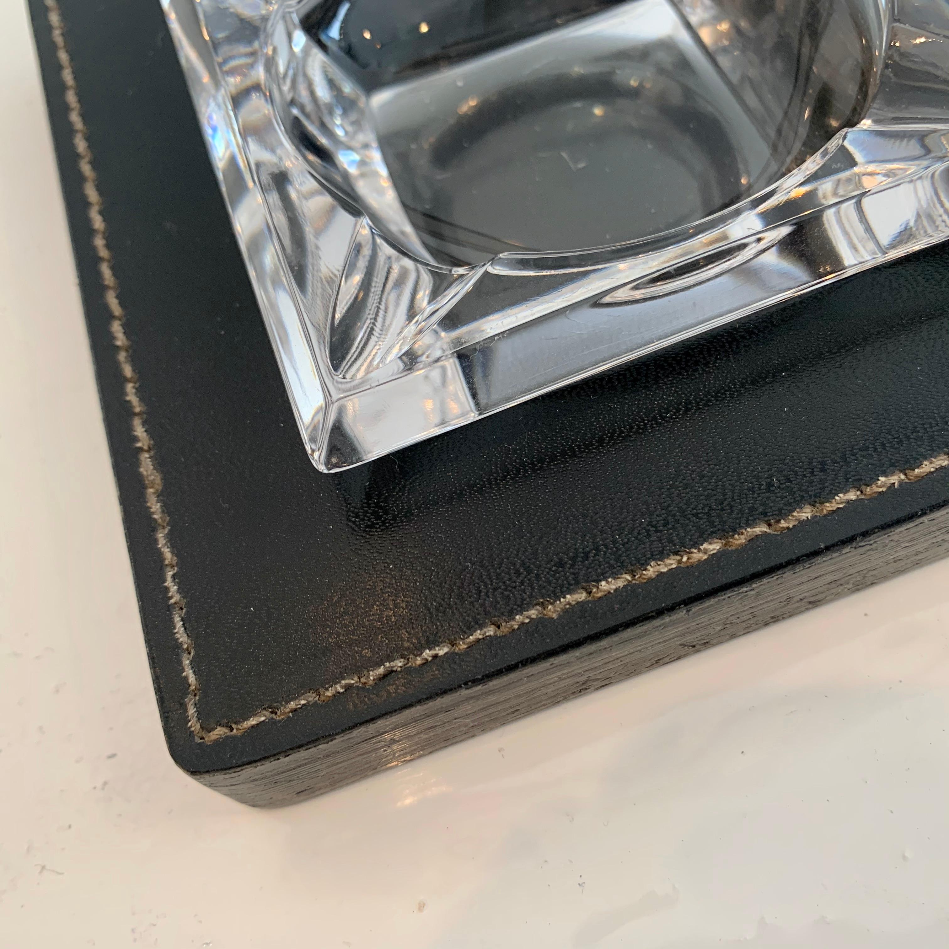 Mid-20th Century Dupre LaFon Style Leather and Glass Ashtray
