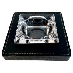 Dupre LaFon Style Leather and Glass Ashtray