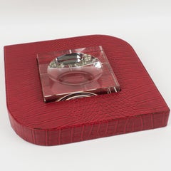 Dupre Lafon Style Red Leather and Crystal Cigar Ashtray Catchall Vide Poche