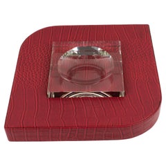 Dupre Lafon Style Red Leather and Crystal Cigar Ashtray Catchall Vide Poche