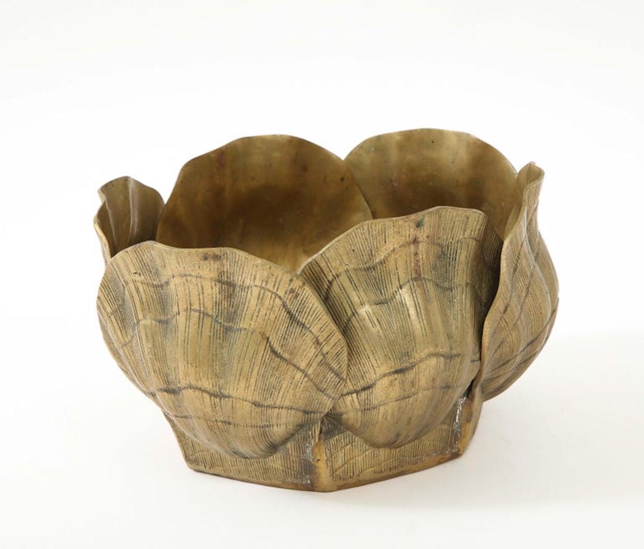 Hollywood Regency Duquette Style Oval  Bronze Shell Planter