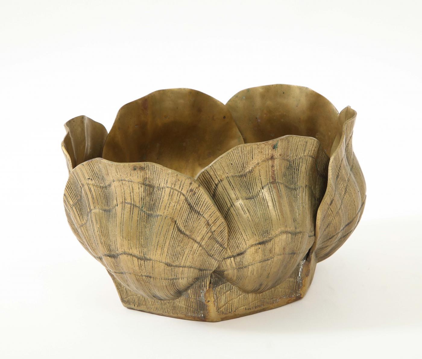 Hollywood Regency Duquette Style Oval  Bronze Shell Planter For Sale