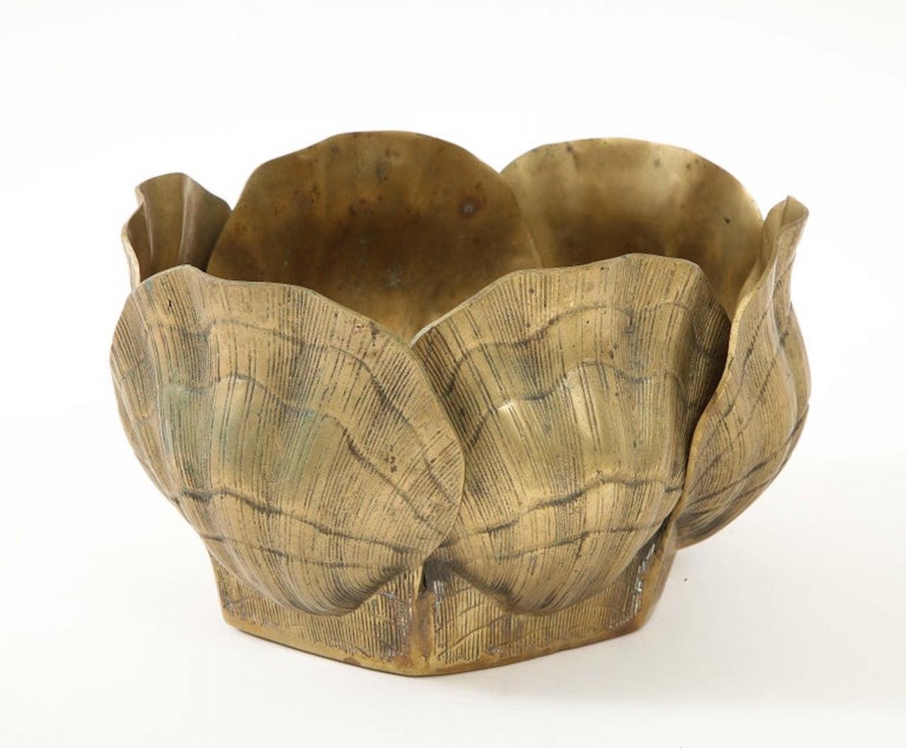 20th Century Duquette Style Oval  Bronze Shell Planter For Sale