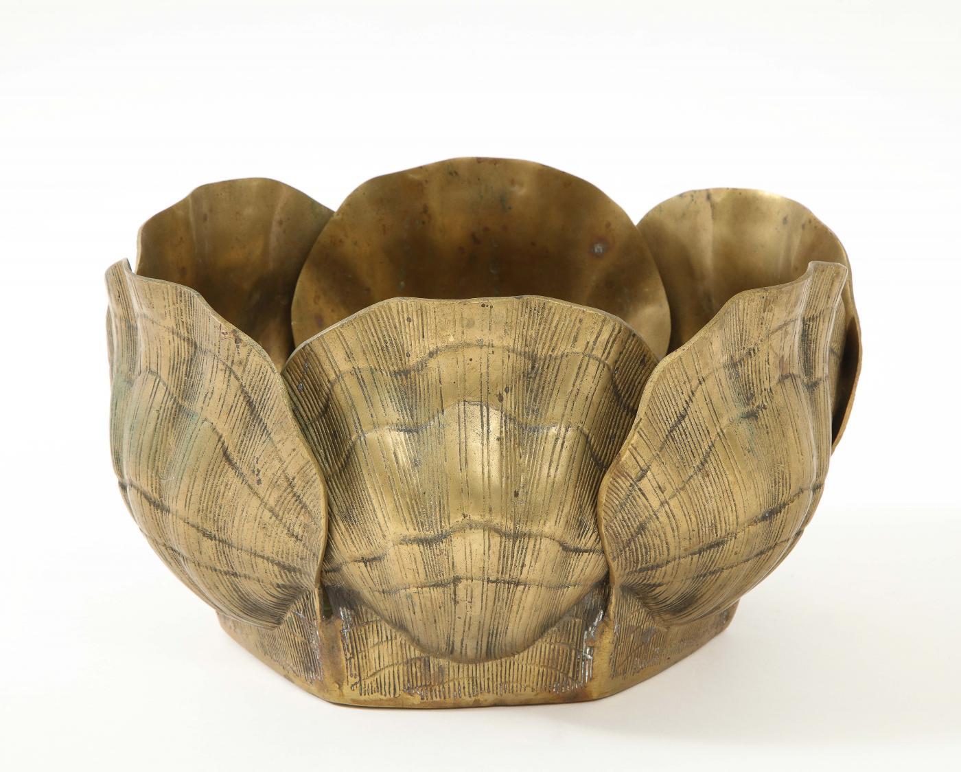 20th Century Duquette Style Oval  Bronze Shell Planter For Sale
