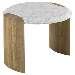 Durame Bellagio Oak Wood Base With Carrara Marble Top Side Table