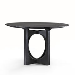 Durame Vuoto Round Black Wood Base With Sahara Noir Marble Top Dining Table