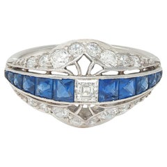 Durand & Co Art Deco 2.29 CTW Saphir Diamant Platin Vintage Bombé Band Ring