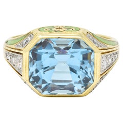 Durand & Co. Art Deco 5.20 Carats Aquamarine Diamond Platinum 14 Karat Ring