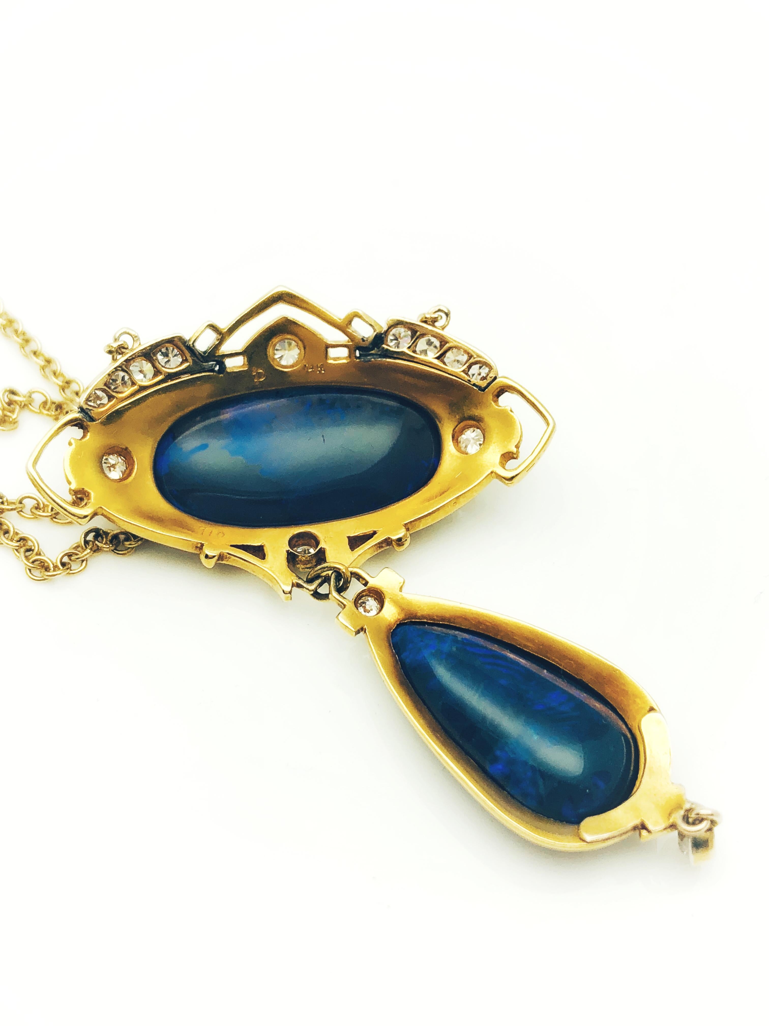 Durand & Company Rare Art Nouveau Gold, Black Opal and Diamond Necklace 1