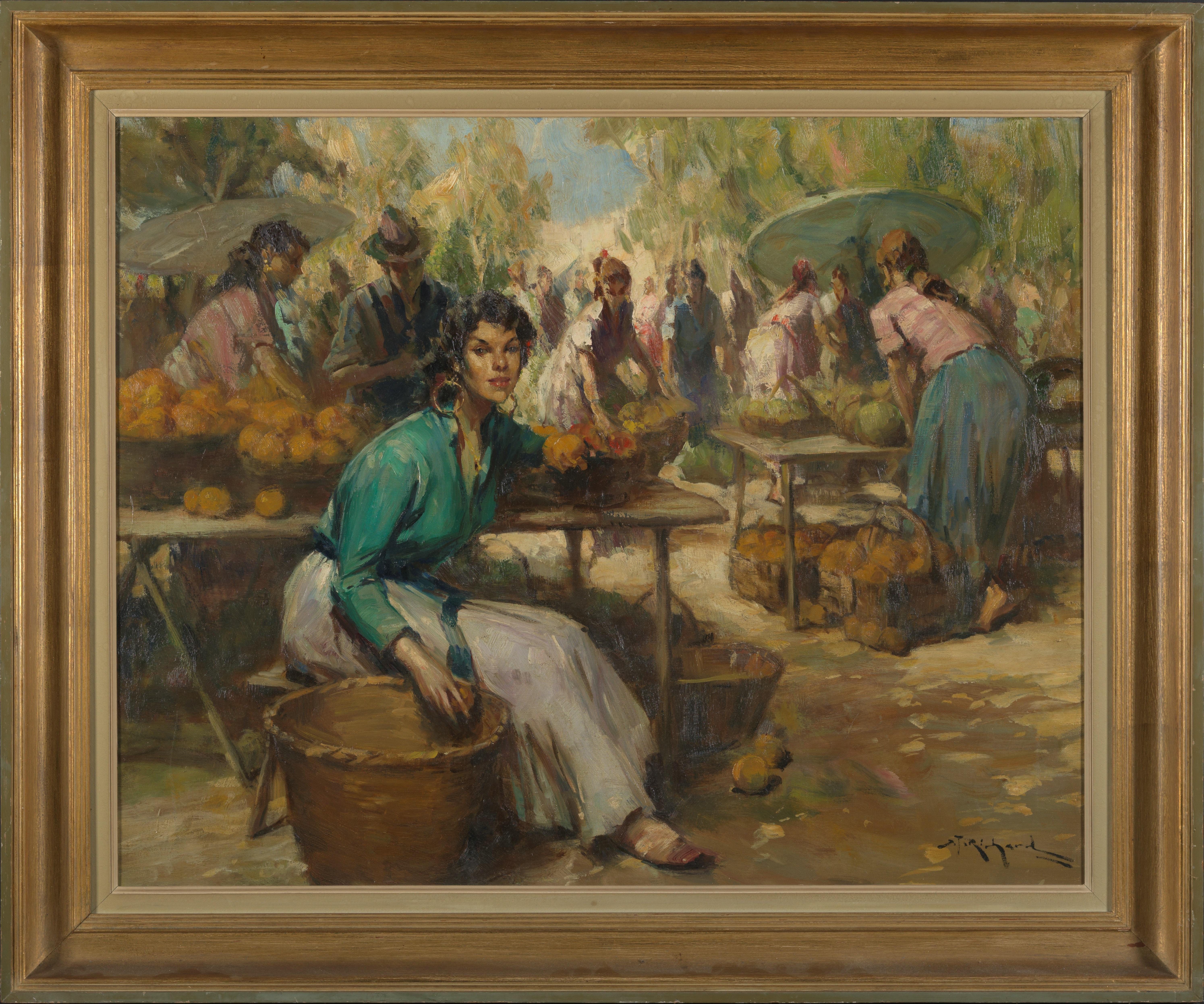 Richard Durando-Togo, Women at the Market, Oil on Canvas, Framed and signed. - Brown Figurative Painting by durando-togo