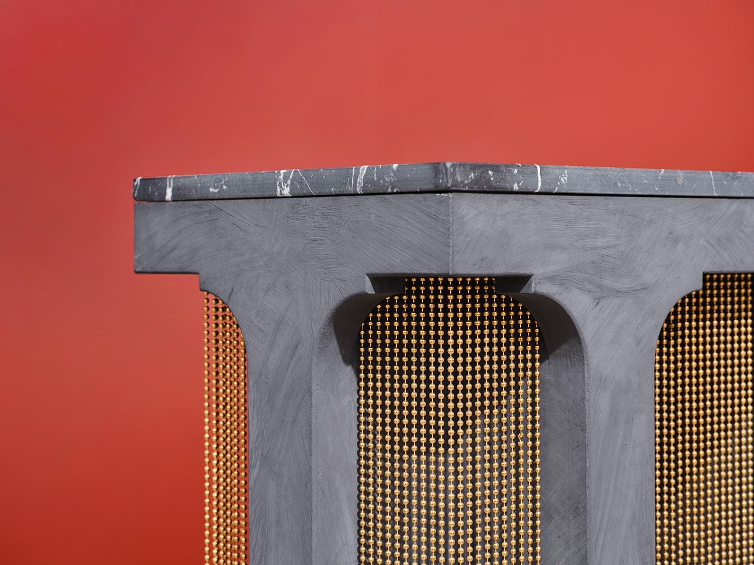 Américain Table console Durbar Pol / Noir anthracite, marbre Nero Marquina, laiton par INDO- en vente