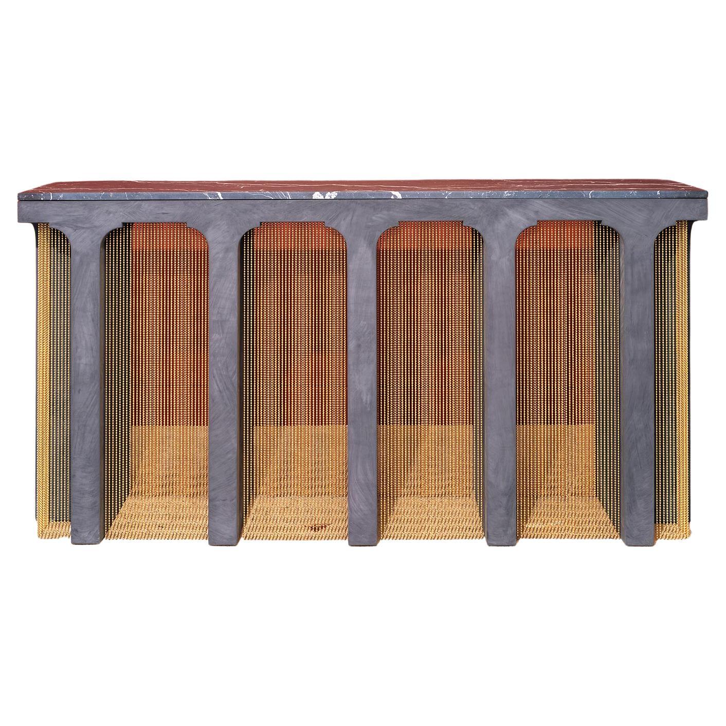 Table console Durbar Pol / Noir anthracite, marbre Nero Marquina, laiton par INDO- en vente