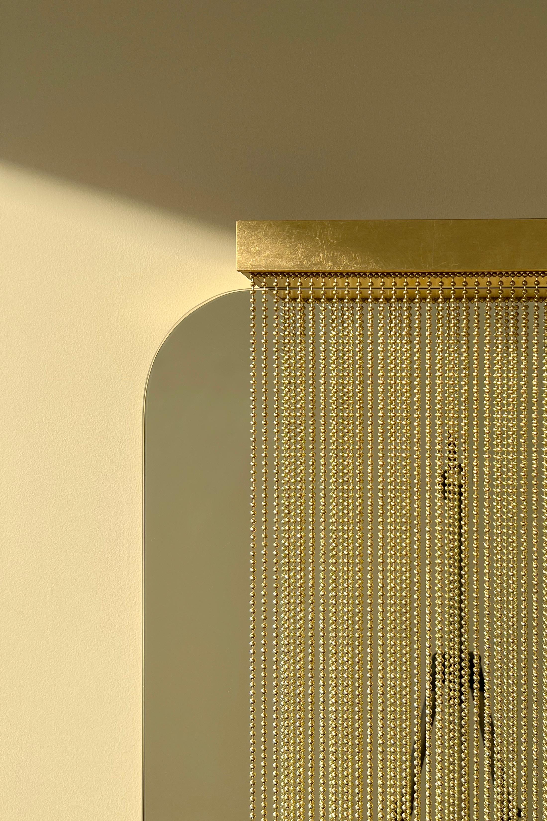 Gilt Durbar Purdah Wall Mirror w/ Veil / Satin Brass + Gold Leaf by INDO- For Sale