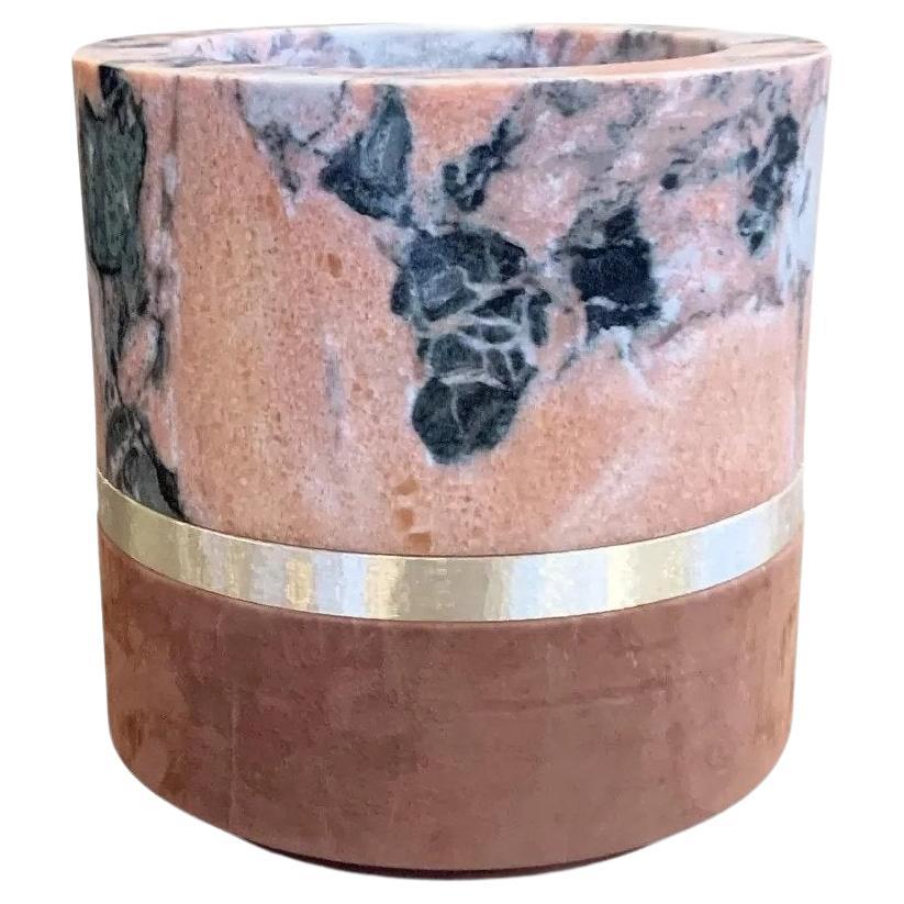 Dure Pot Bowl in Salmon Royal Marble For Sale