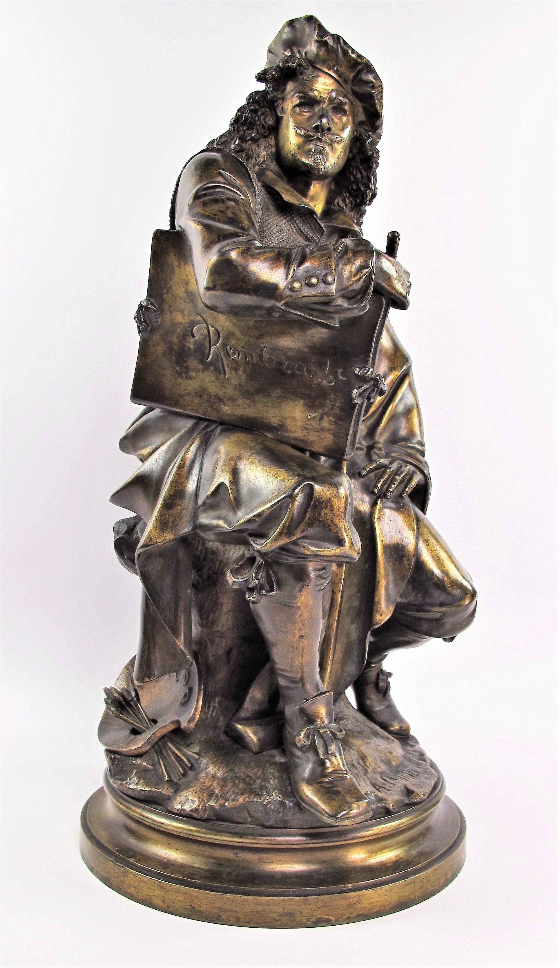 Dürer and Rembrandt, Pair of Bronze Sculptures by Albert-Ernest Carrier-Belleuse For Sale 3