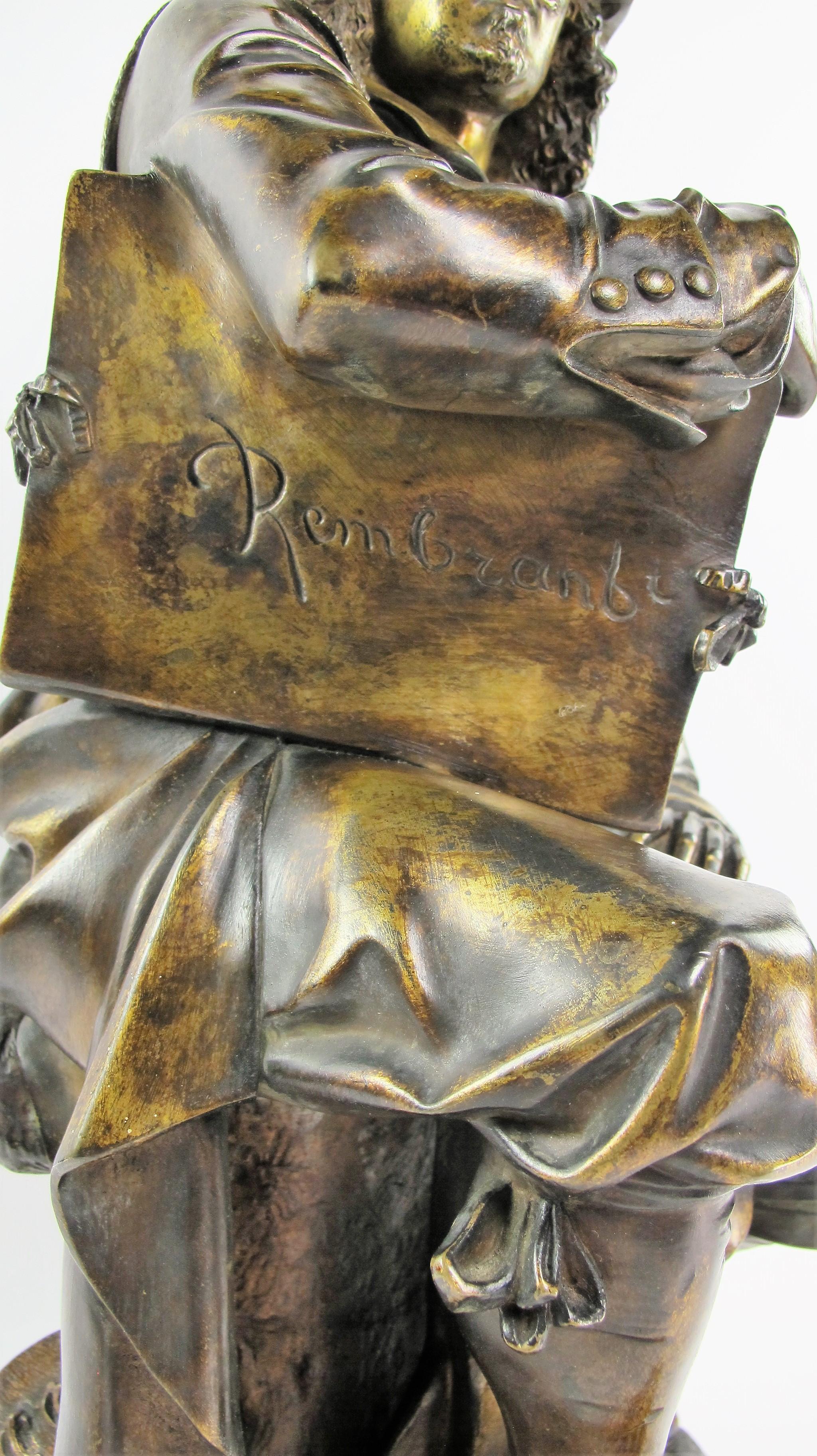 Dürer and Rembrandt, Pair of Bronze Sculptures by Albert-Ernest Carrier-Belleuse For Sale 5