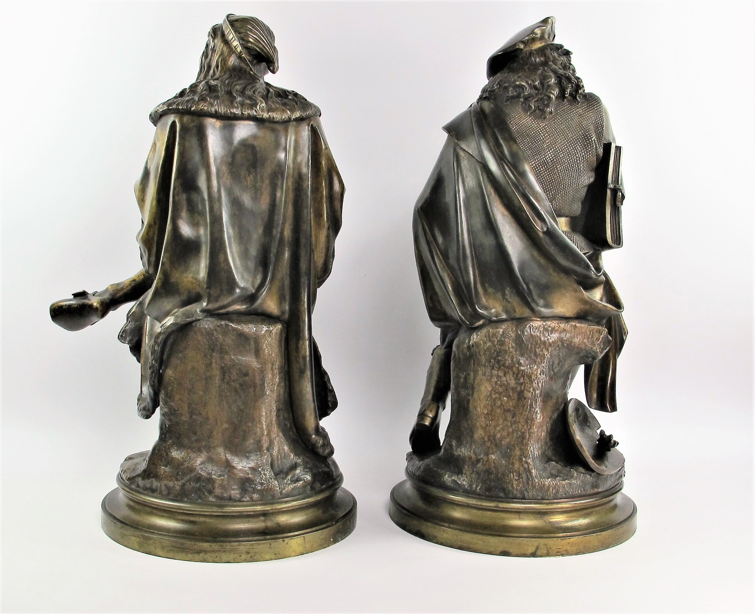 Renaissance Revival Dürer and Rembrandt, Pair of Bronze Sculptures by Albert-Ernest Carrier-Belleuse For Sale