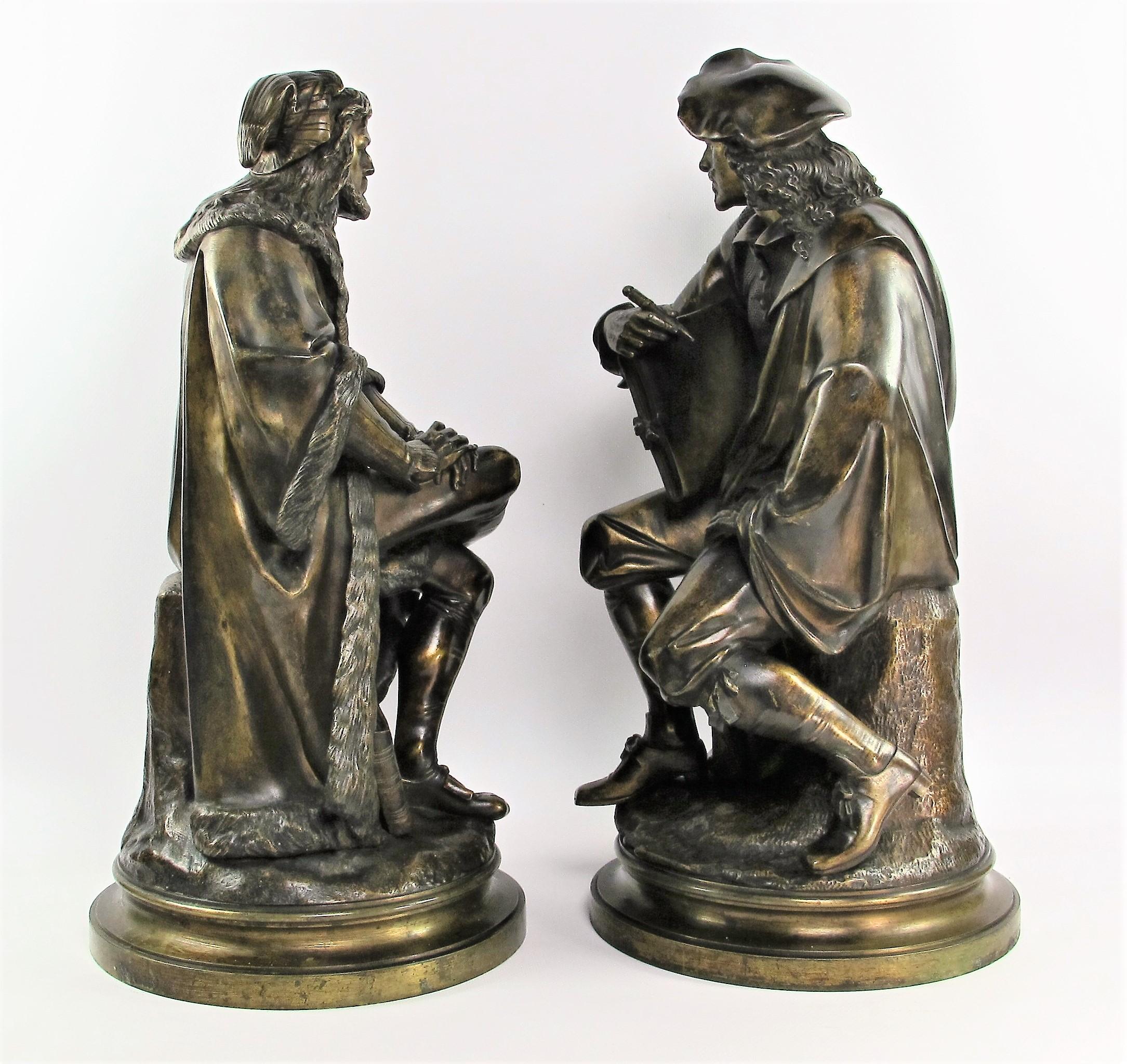 French Dürer and Rembrandt, Pair of Bronze Sculptures by Albert-Ernest Carrier-Belleuse For Sale