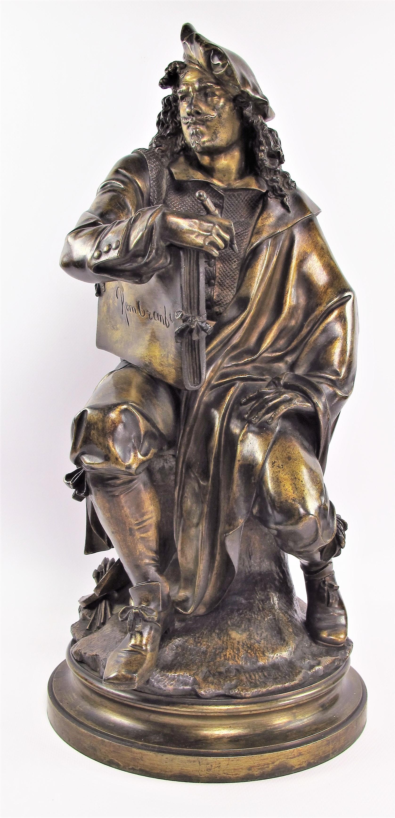 Dürer and Rembrandt, Pair of Bronze Sculptures by Albert-Ernest Carrier-Belleuse For Sale 2
